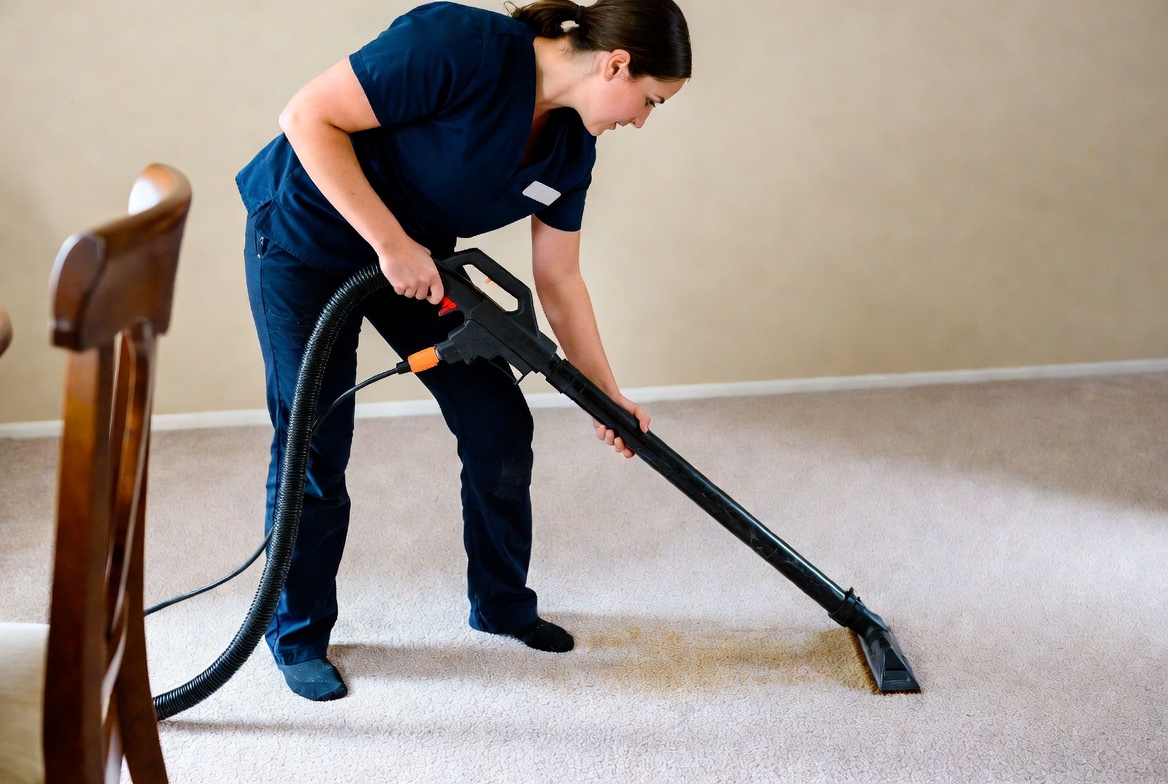 Professional carpet cleaner using UV light to detect and remove pet urine stains and odors