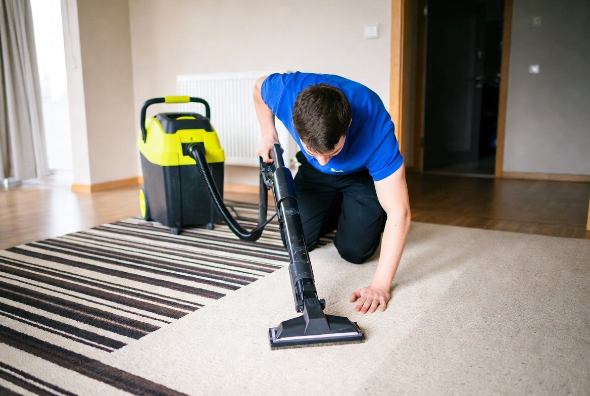 Professional carpet cleaner providing detailed cost estimate to homeowner